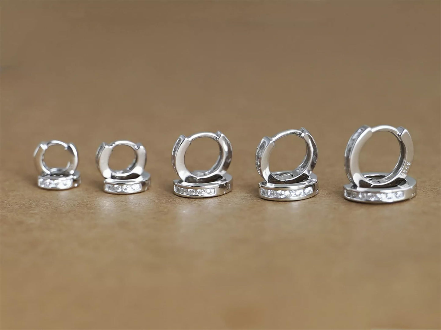 Sterling Silver 5 - 9mm Hoop Channel CZ Huggie Hinged Cuff Half Eternity Earrings