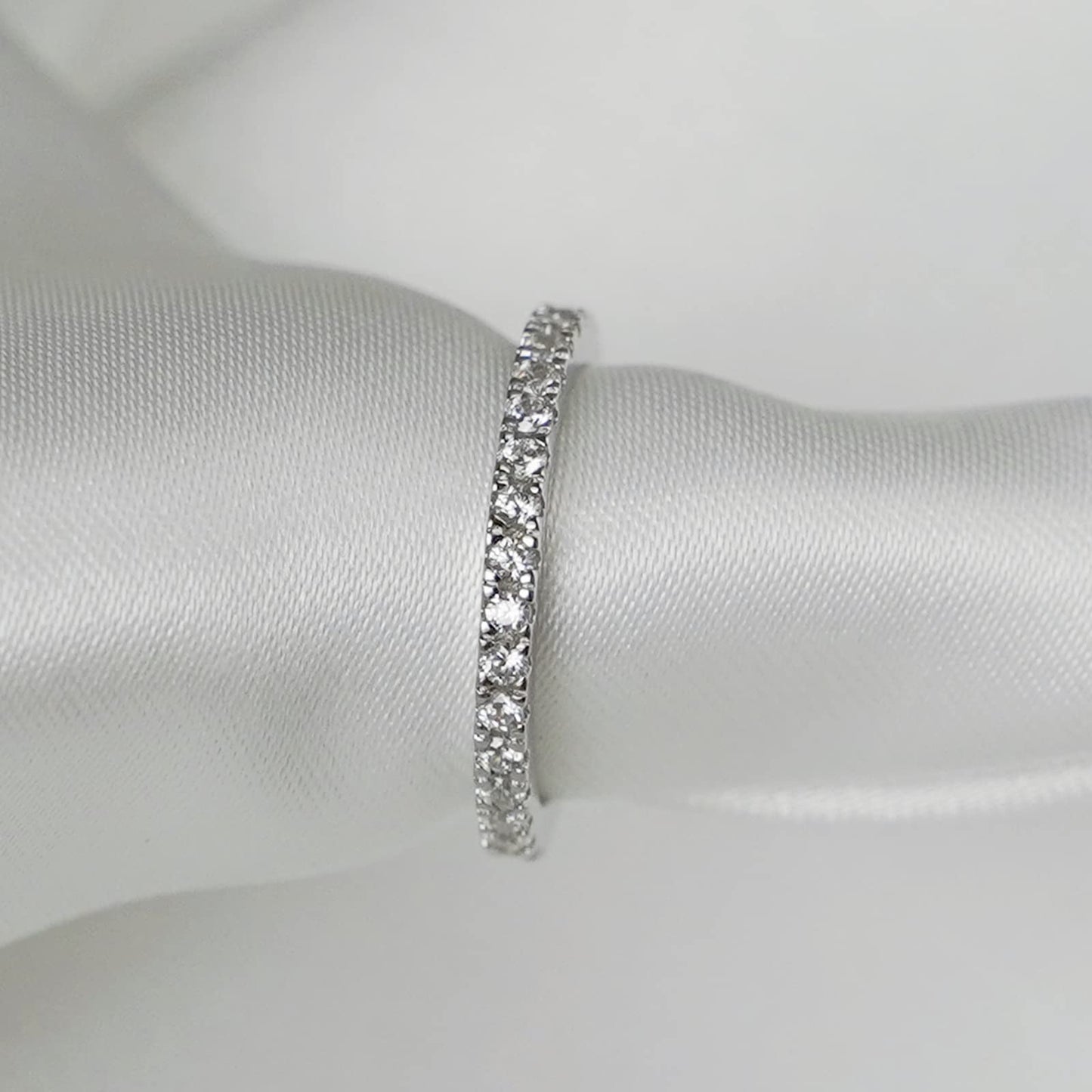 Sterling Silver Full Eternity 2mm Paved CZ Crystal Stacking Band Ring I - U