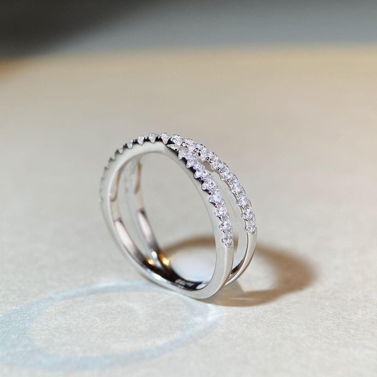 Sterling Silver Criss Cross Infinity Half Eternity 1.5mm Paved CZ Ring J - T1/2
