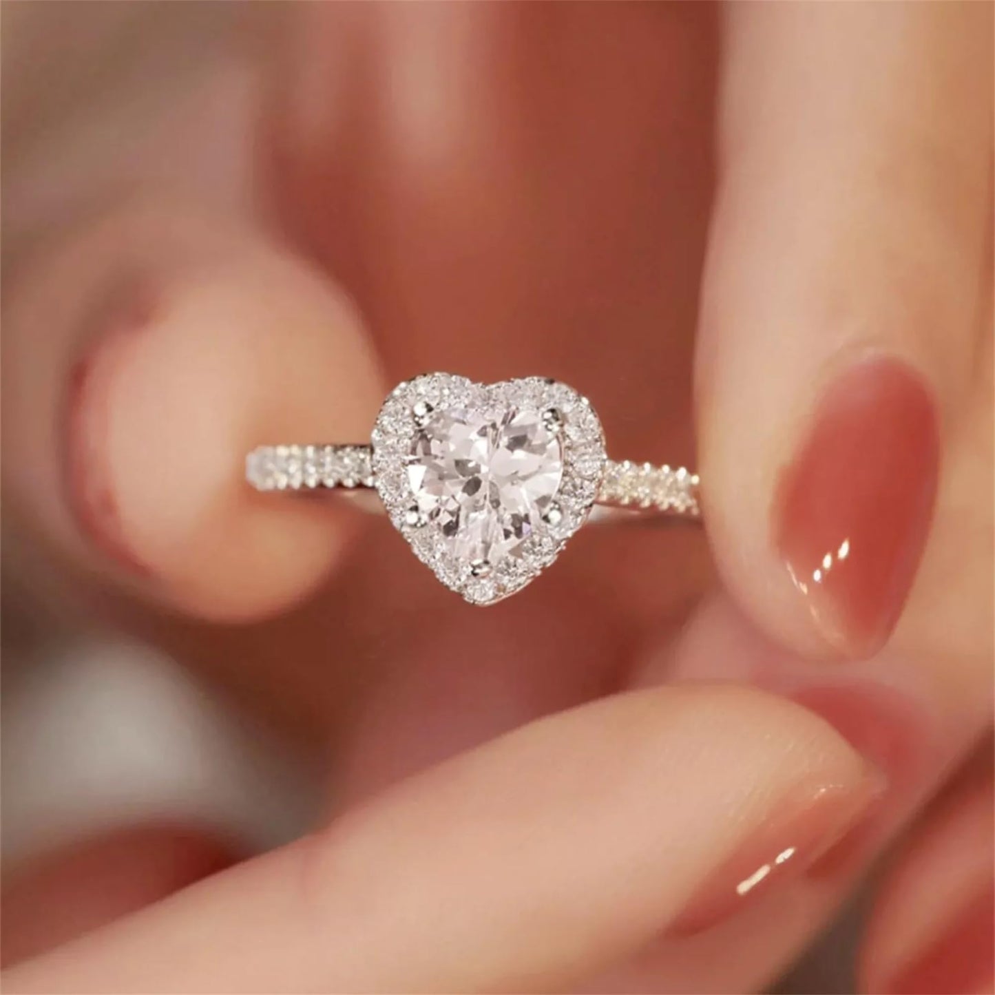 Sterling Silver Solitaire Heart Halo Ring Bezel Setting with Paved CZ Shoulders