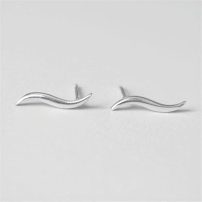 Wavy vine climber stud earrings set, curved wave profile with straight backing posts