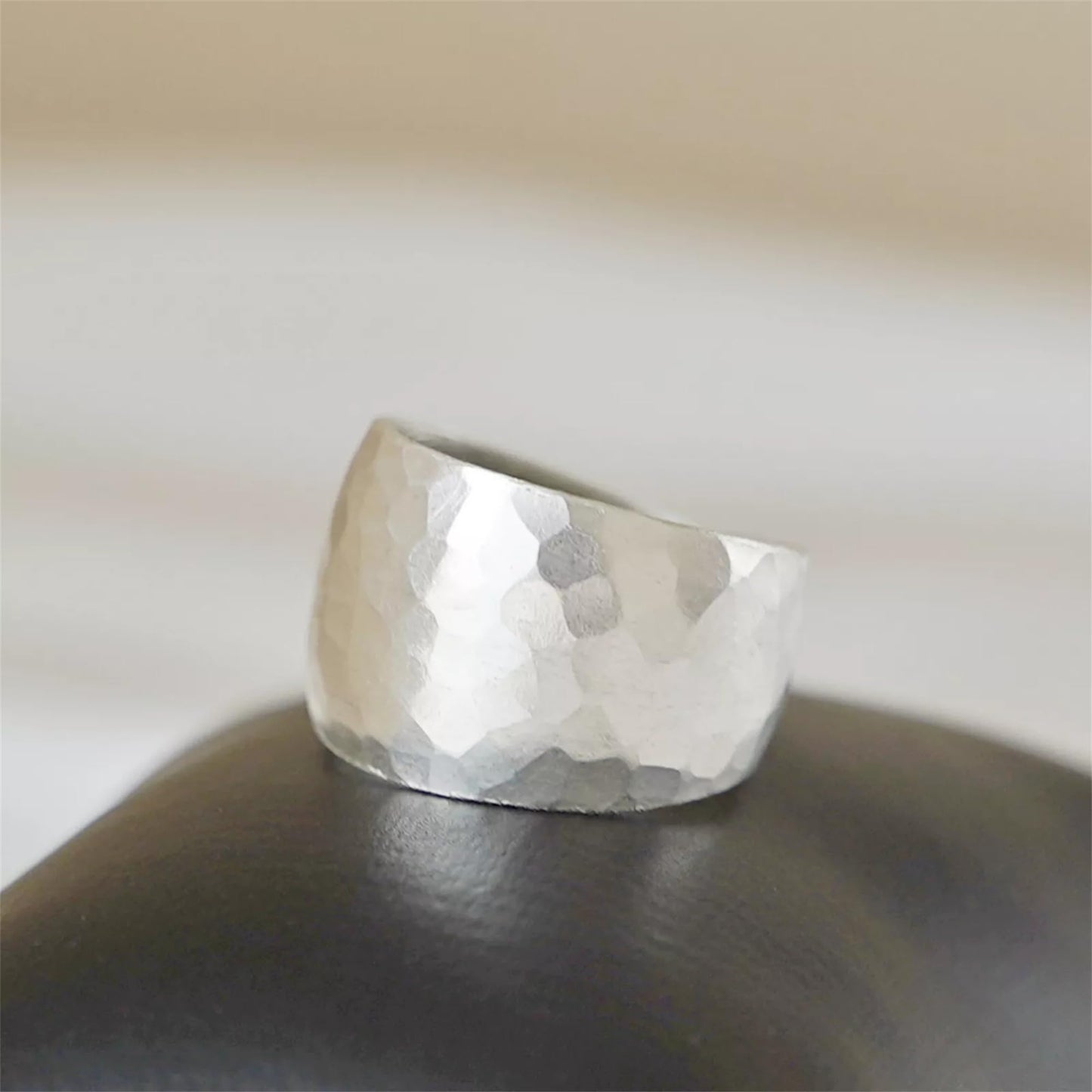 Sterling Silver Hammered Wide Dome Wrap Statement Ring K - T