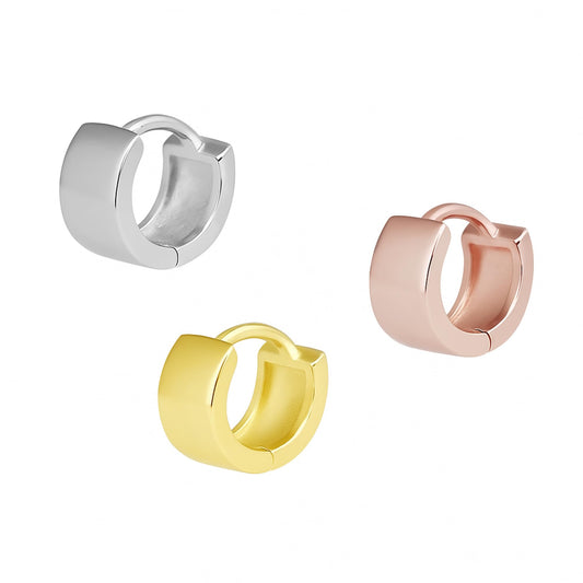 Sterling Silver Plain 6.5mm 8mm 10mm Hoop Earrings 4.5mm Band Unisex Rhodium/Gold