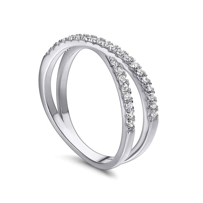 Sterling Silver Criss Cross Infinity Half Eternity 1.5mm Paved CZ Ring J - T1/2