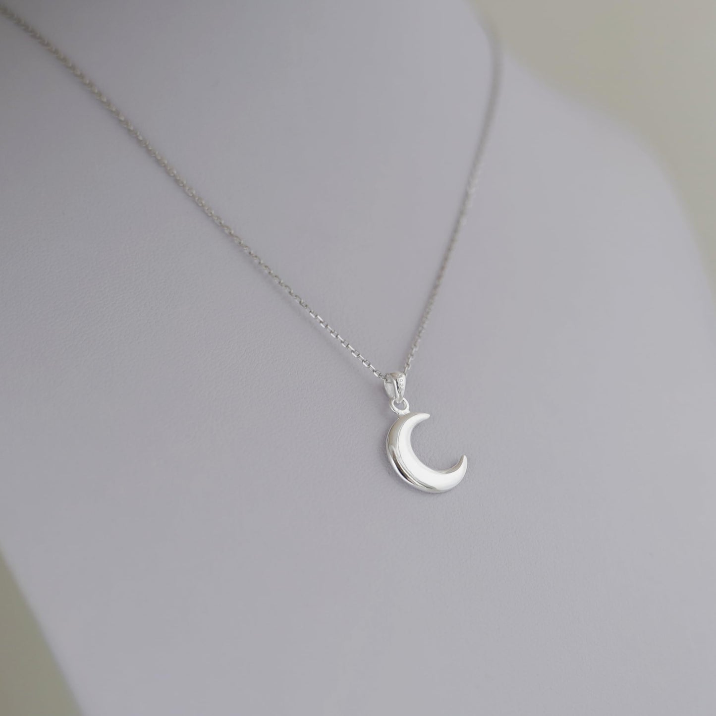 Rhodium curb chain necklace with silver crescent moon pendant