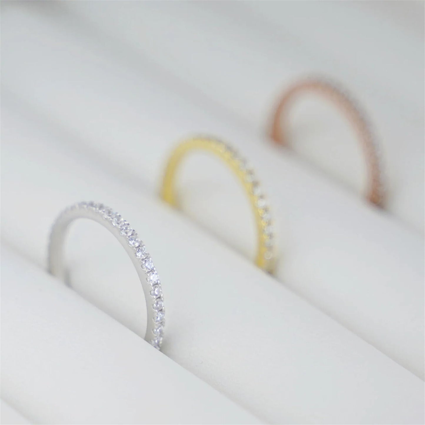 Sterling Silver Full Eternity 2mm Paved CZ Crystal Stacking Band Ring I - U