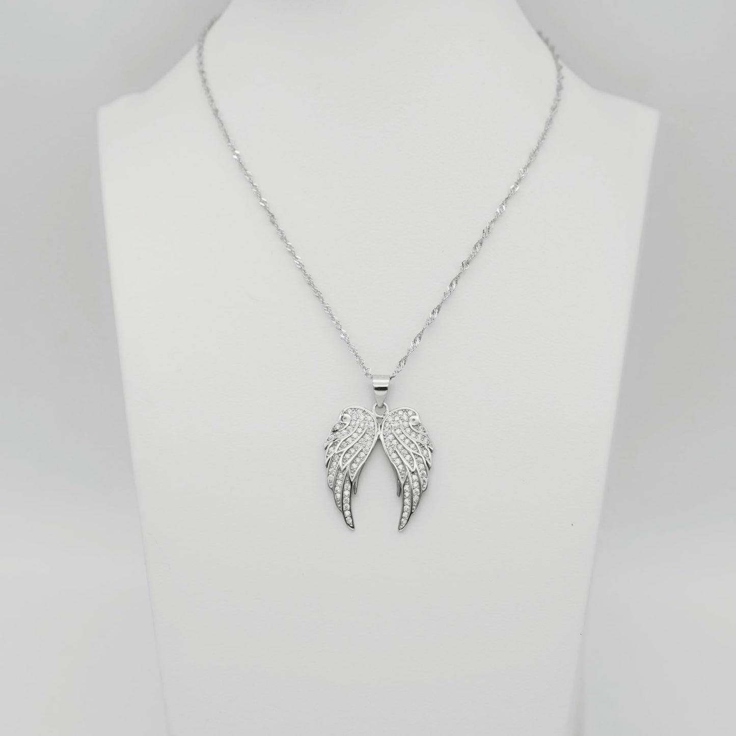 Sterling Silver Angel Feather Wing Earrings & Pendant Set with Paved CZ Stone