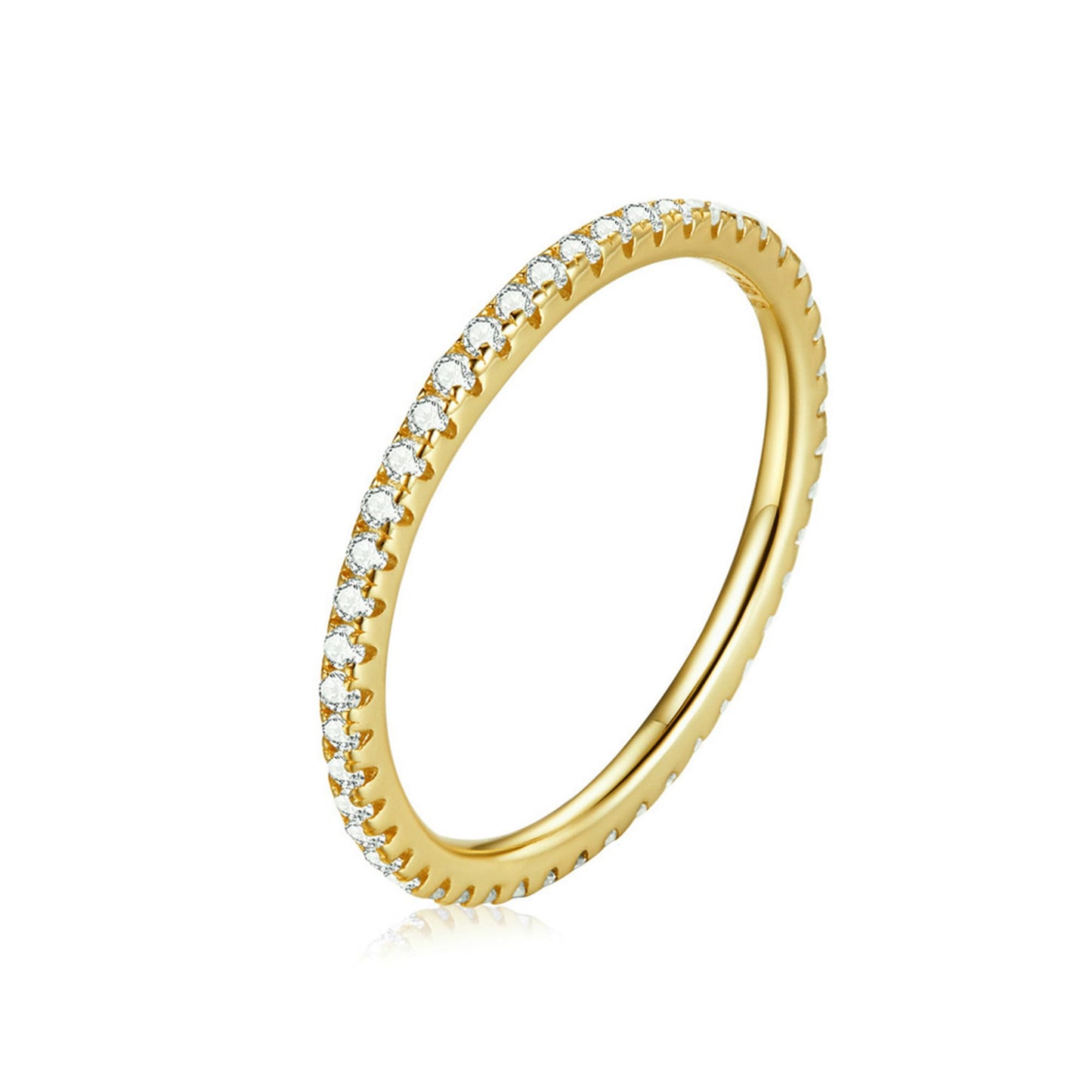 Sterling Silver Full Eternity 1.5mm Pave Set CZ Crystal Stacking Ring I - U