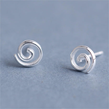 Spiral Swirl Studs, close-up of silver spiral swirl stud with post backing