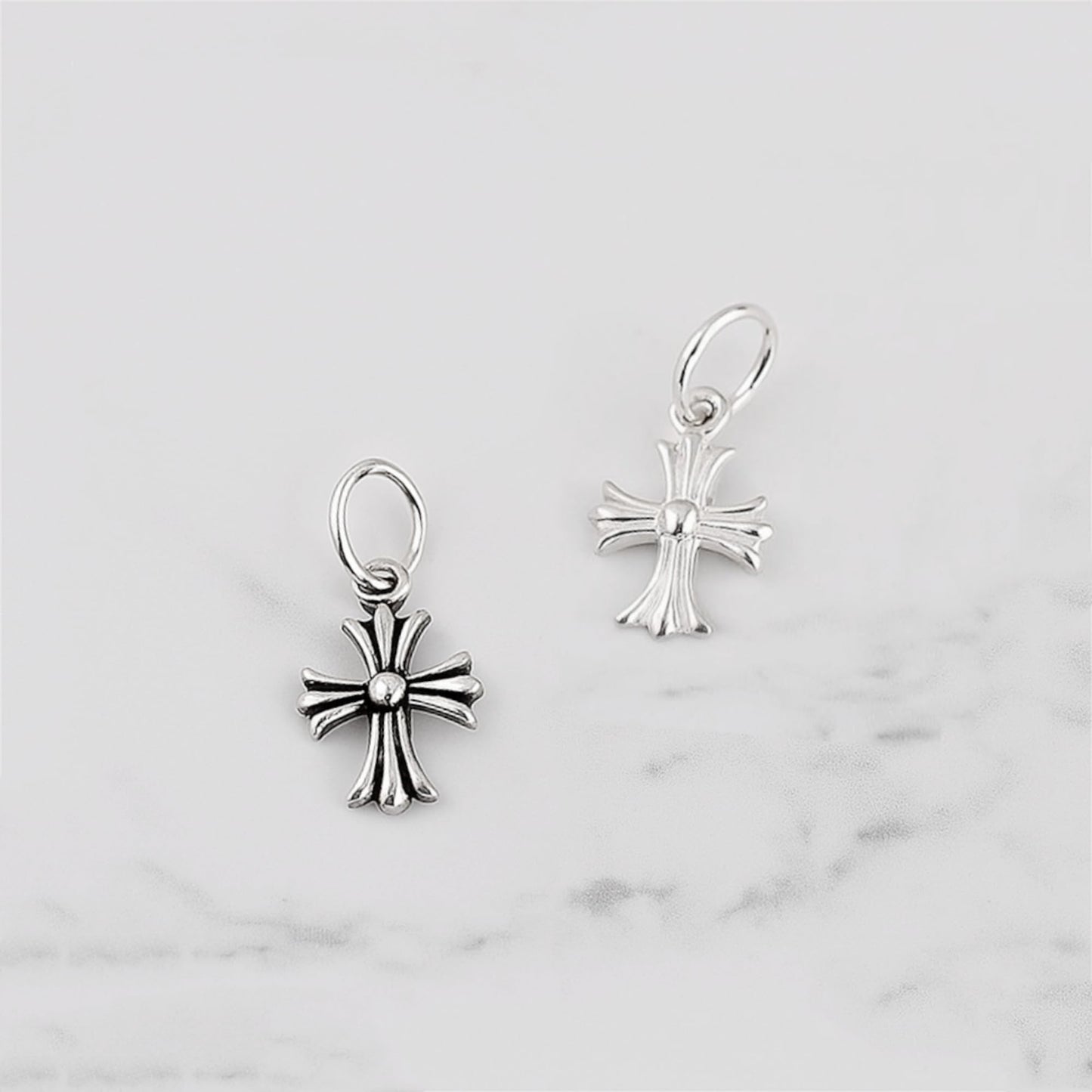 Sterling Silver Fleur De Lis Cross Charm Pendant 10*15mm 7*7mm 2 Tones Unisex