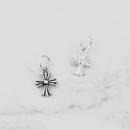 Sterling Silver Fleur De Lis Cross Charm Pendant 10*15mm 7*7mm 2 Tones Unisex