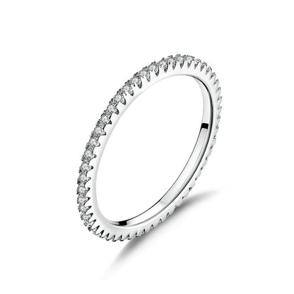 Sterling Silver Full Eternity 1.5mm Pave Set CZ Crystal Stacking Ring I - U