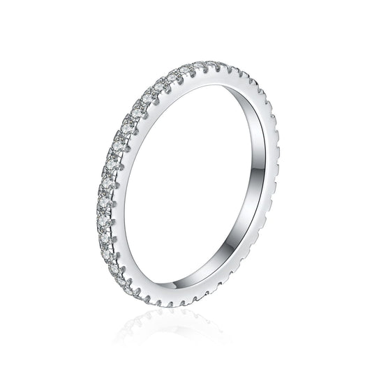 Sterling Silver Full Eternity 2mm Paved CZ Crystal Stacking Band Ring I - U