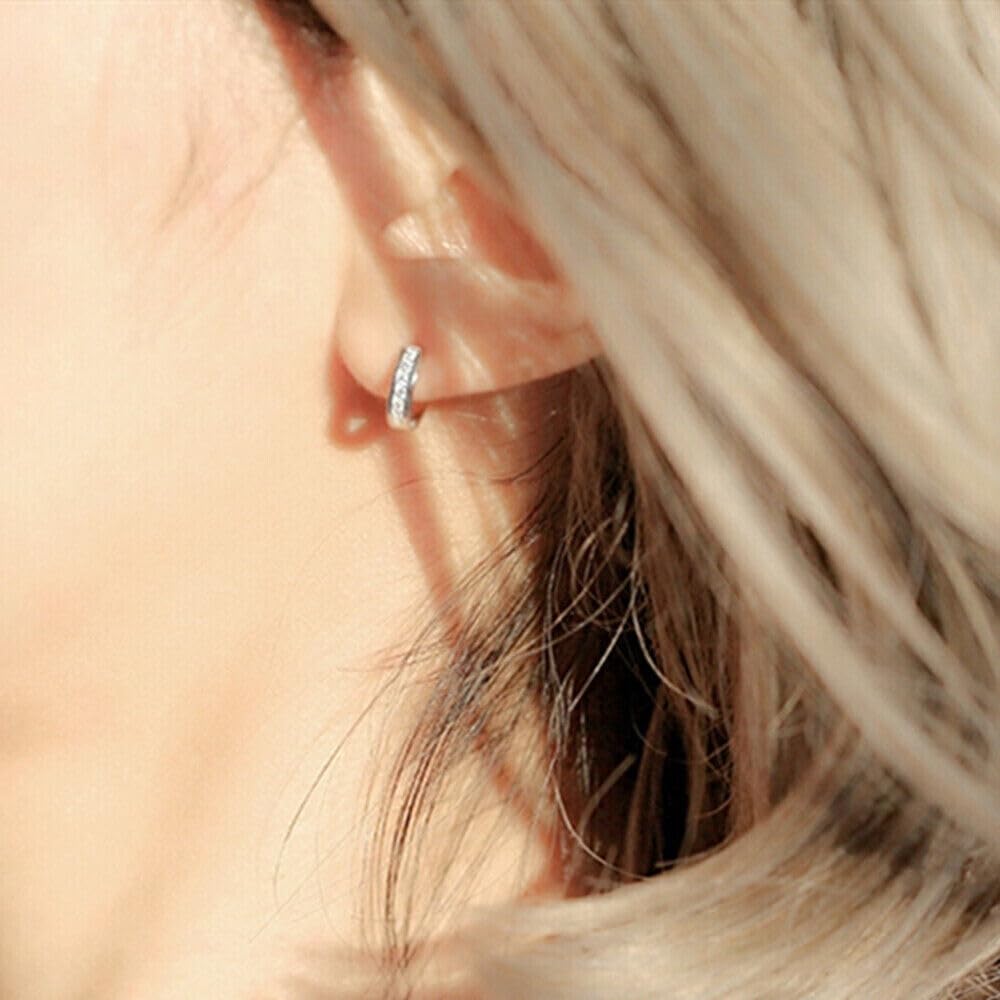 Sterling Silver 5 - 9mm Hoop Channel CZ Huggie Hinged Cuff Half Eternity Earrings