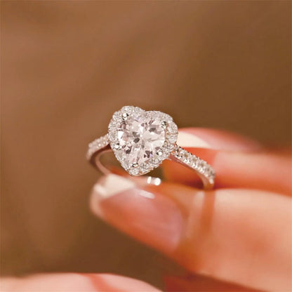 Sterling Silver Solitaire Heart Halo Ring Bezel Setting with Paved CZ Shoulders