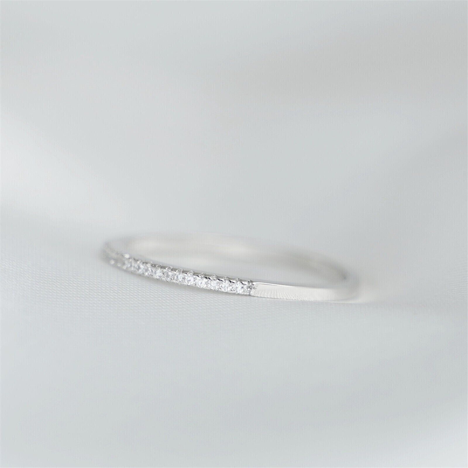 Sterling Silver Half Eternity 1mm Pave CZ Crystal Stacking Ring 3 Tones - sugarkittenlondon