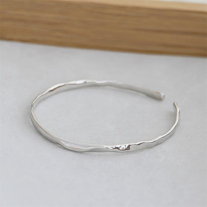 Sterling Silver Solid Polished Hammered Cuff Bangle Bracelet 55mm 7.5g Boxed - sugarkittenlondon