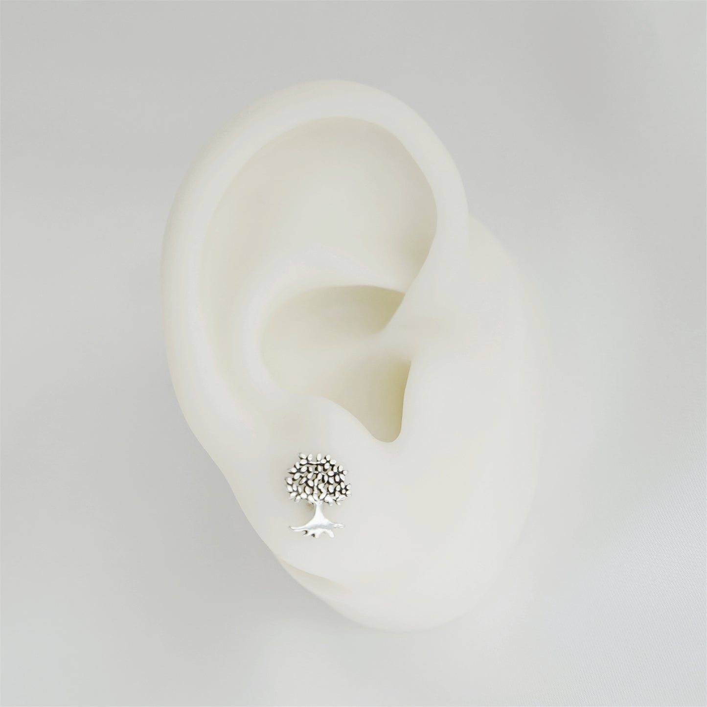 Sterling Silver Oxidised Retro Tree Of Life Family Tree Stud Earrings