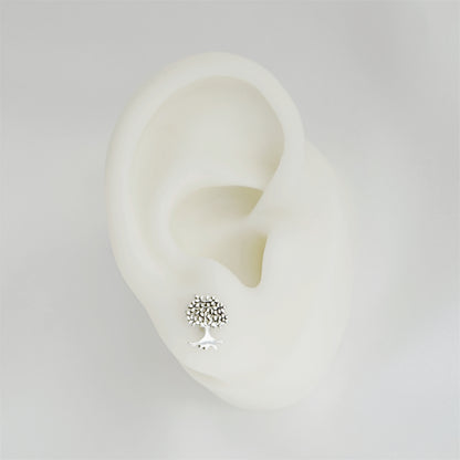 Sterling Silver Oxidised Retro Tree Of Life Family Tree Stud Earrings