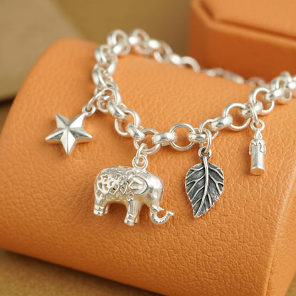 Sterling Silver Filigree 3D Elephant w Raised Trunk Pendant Charm