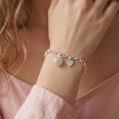 Sterling Silver 10mm Filigree 3D Love Heart Ball Charm Necklace Bracelet Pendant