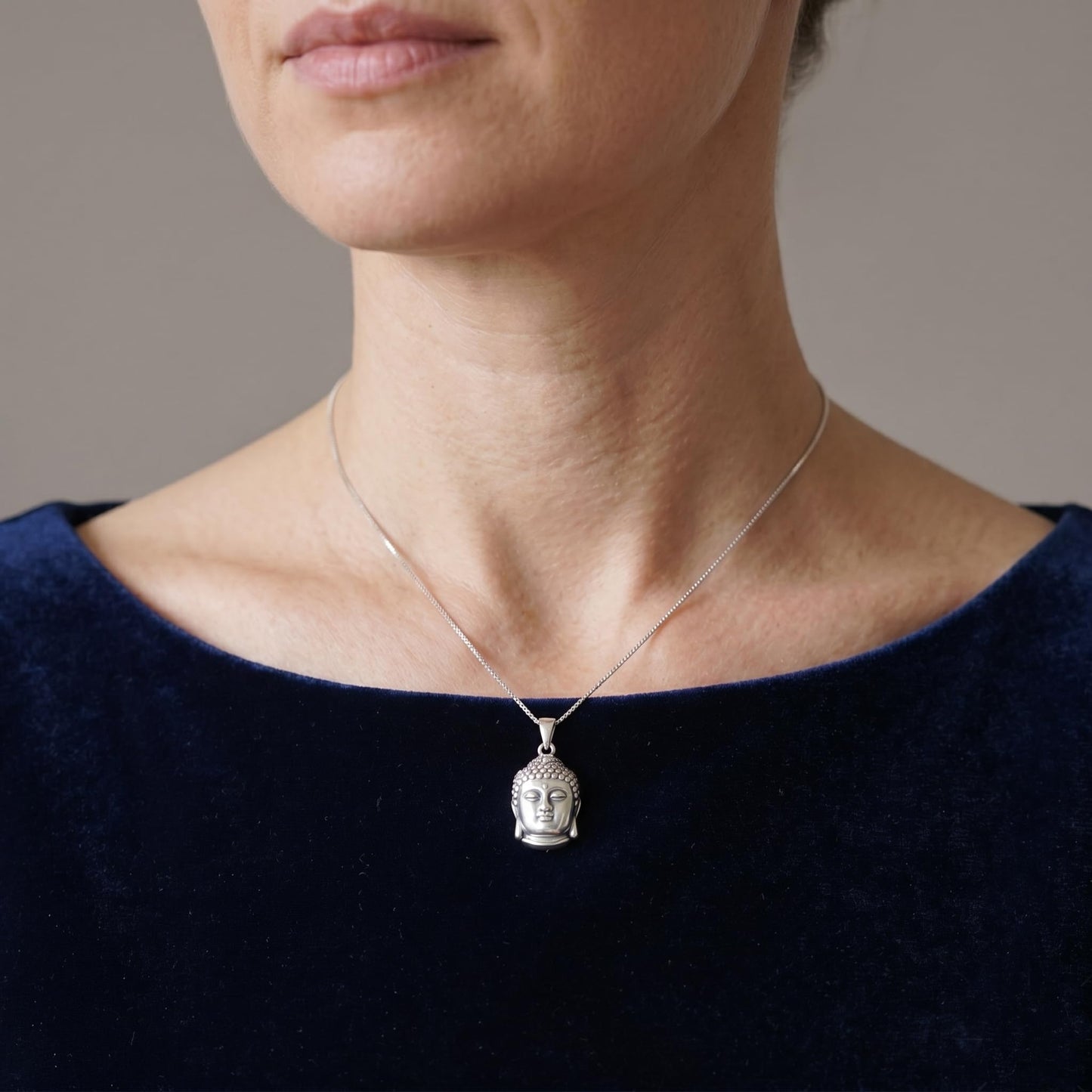 Fine Silver Oxidised 999 Matte Hollow 3D Buddha Head Pendant