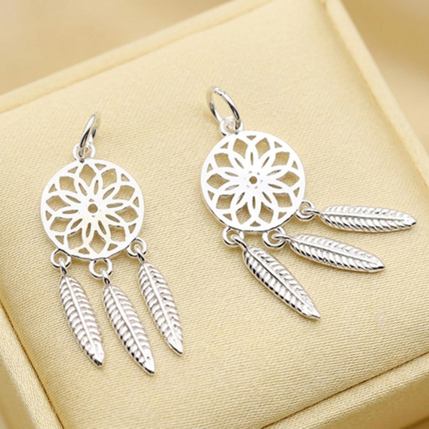 Sterling Silver Dream Catcher Circle Disc Angel Wing Feather Drop Charm Pendant