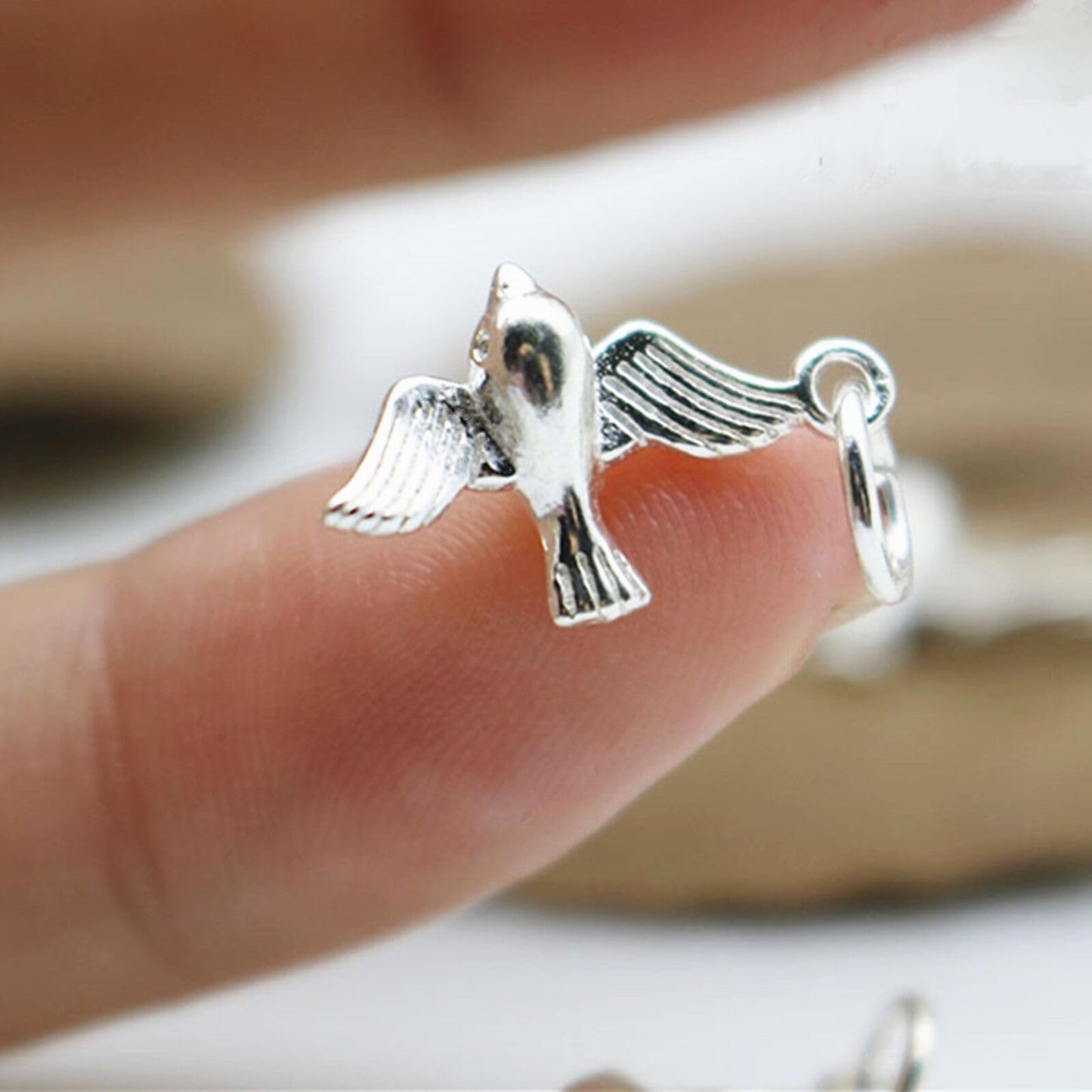 Sterling Silver Solid 3D Flying Bird Pendant Charm