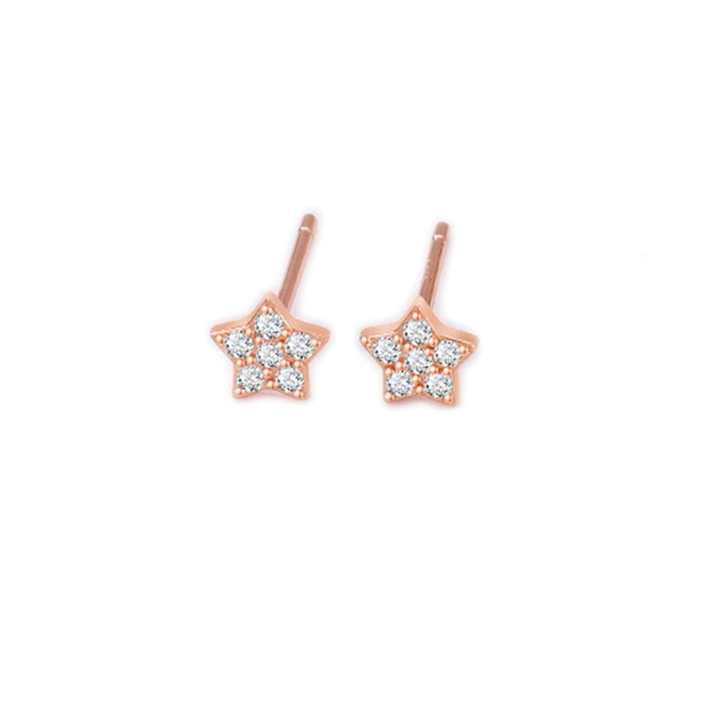 Sterling Silver Paved CZ Star Stud Earrings Rhodium Gold Rose Gold Tones 4 - 7mm