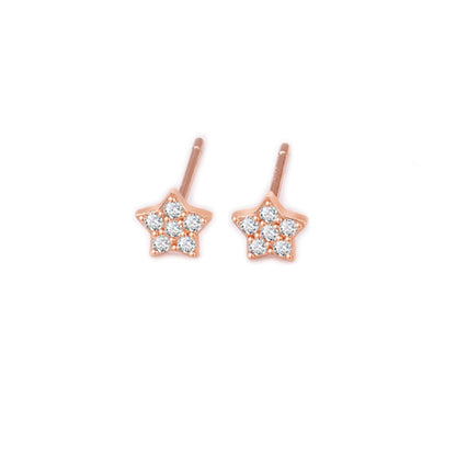 Sterling Silver Paved CZ Star Stud Earrings Rhodium Gold Rose Gold Tones 4 - 7mm