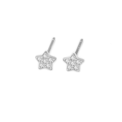 Sterling Silver Paved CZ Star Stud Earrings Rhodium Gold Rose Gold Tones 4 - 7mm