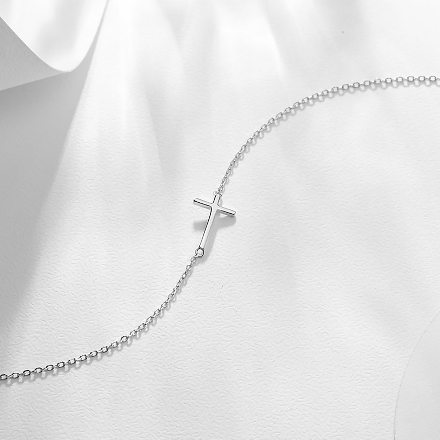 Sideways Cross anklet with sideways cross charm and small connector link