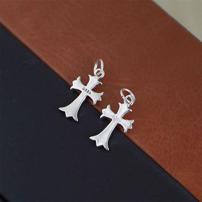 Sterling Silver Fleur De Lis Cross Charm Pendant 10*15mm 7*7mm 2 Tones Unisex