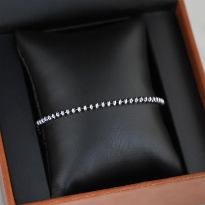 Oxidised flat bead bracelet with silver-toned round beaded chain