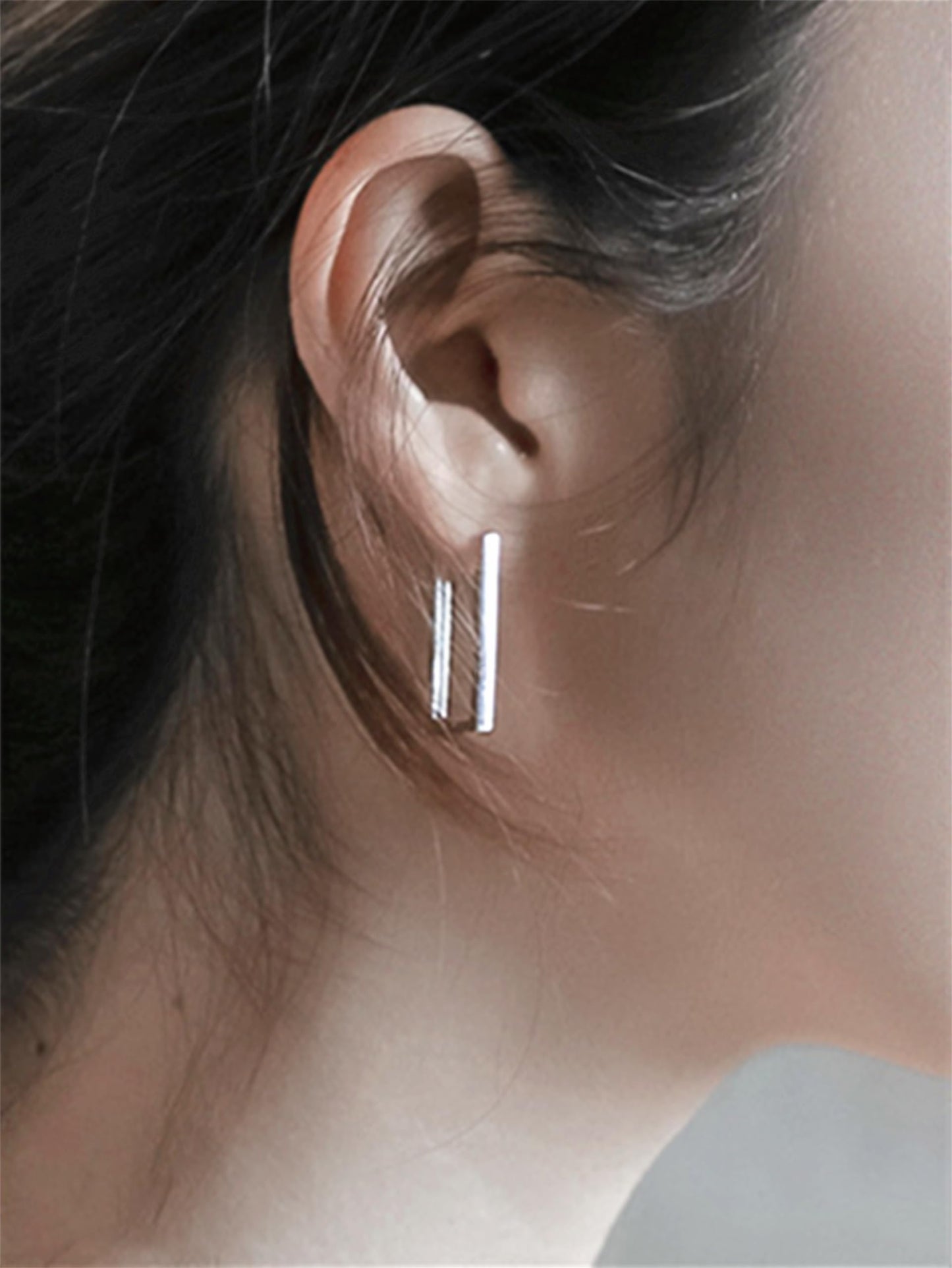 Sterling Silver Rectangle Square Huggie Hoop Drop Earrings 3 Tones Rhodium 18K Gold Rose Gold