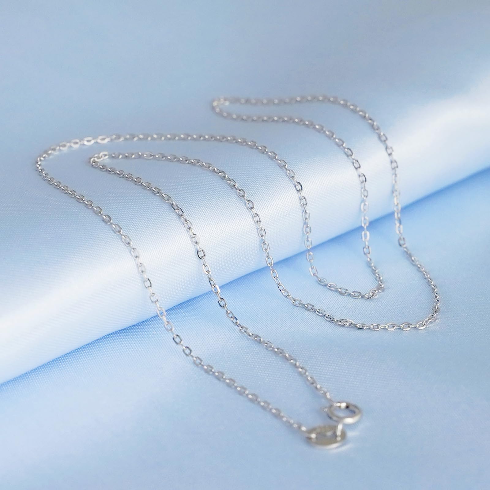 Rhodium curb chain necklace with interlinked oval links and small end loop