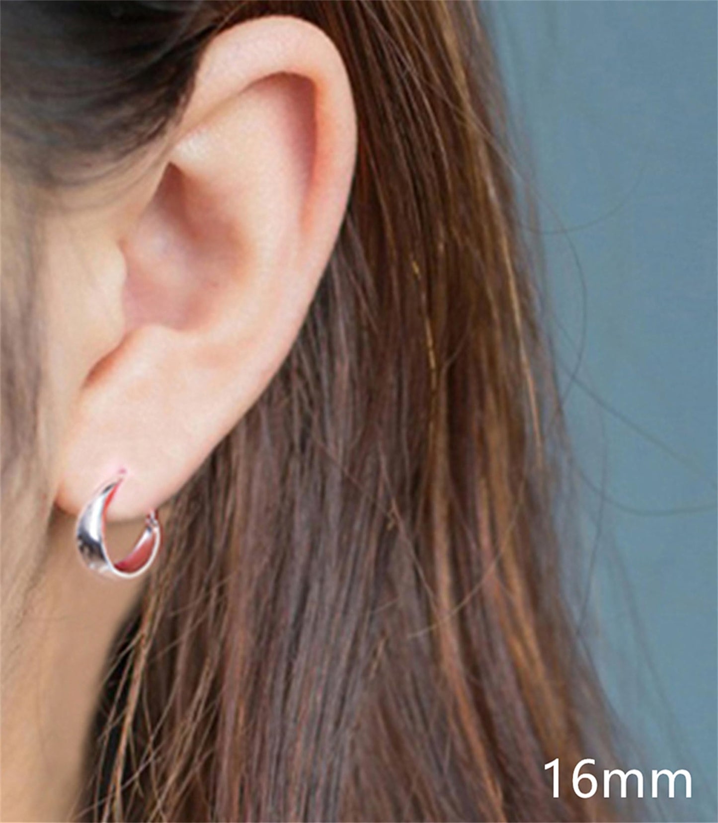 Rhodium on Sterling Silver Wide Dome Sleeper Drop Hoop Huggie Earrings 16-18mm