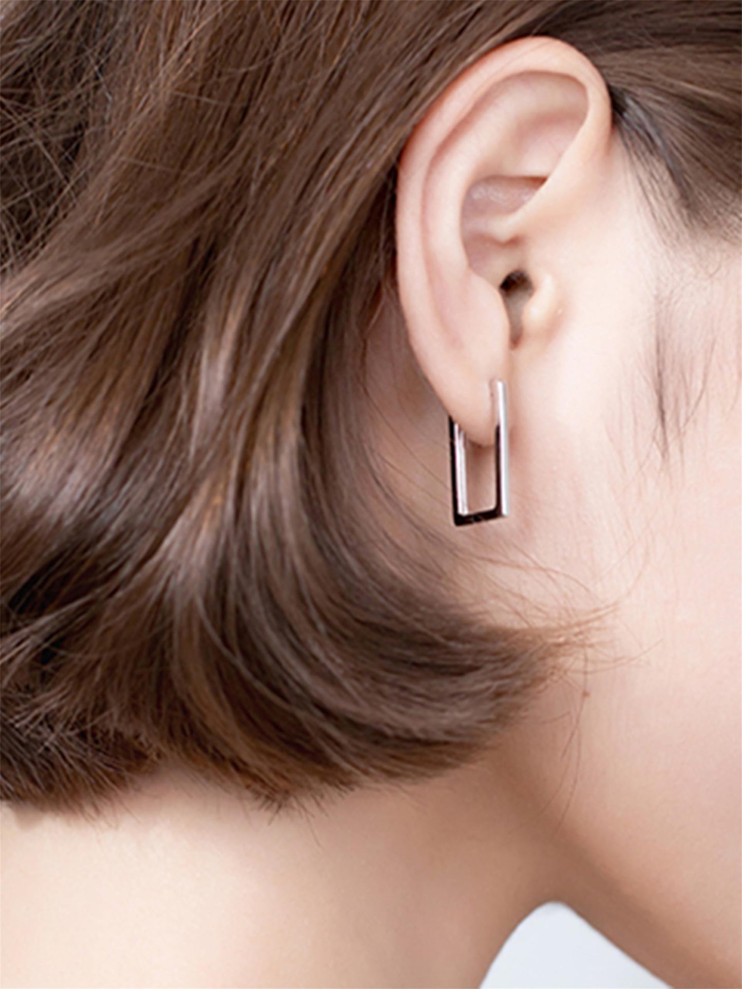 Sterling Silver Rectangle Square Huggie Hoop Drop Earrings 3 Tones Rhodium 18K Gold Rose Gold