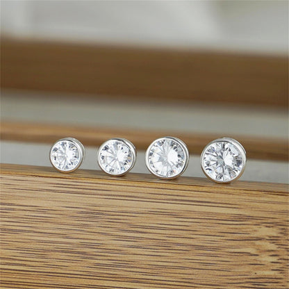 Sterling Silver CZ Solitaire Stud Earrings Round Bezel Set, Simulated Diamond, 3mm-8mm, Clear & Black, Unisex
