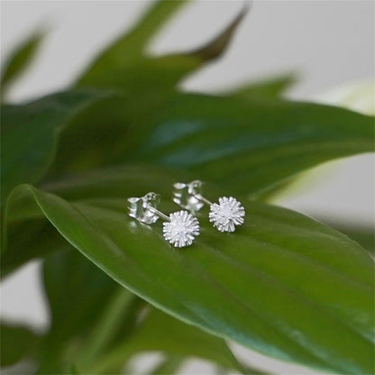Dandelion flower stud earrings, silver-tone crystals set in flower-burst pattern