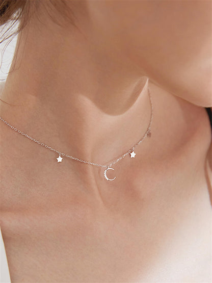 Mini Moon & Star CZ Choker close-up: crescent moon charm with CZ sparkle