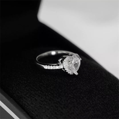 Sterling Silver Solitaire Heart Halo Ring Bezel Setting with Paved CZ Shoulders