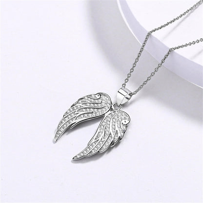 Sterling Silver Angel Feather Wing Earrings & Pendant Set with Paved CZ Stone