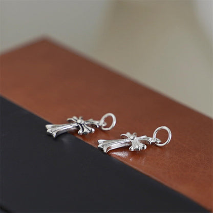 Sterling Silver Fleur De Lis Cross Charm Pendant 10*15mm 7*7mm 2 Tones Unisex