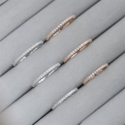 Sterling Silver Full Eternity 1.5mm Pave Set CZ Crystal Stacking Ring I - U