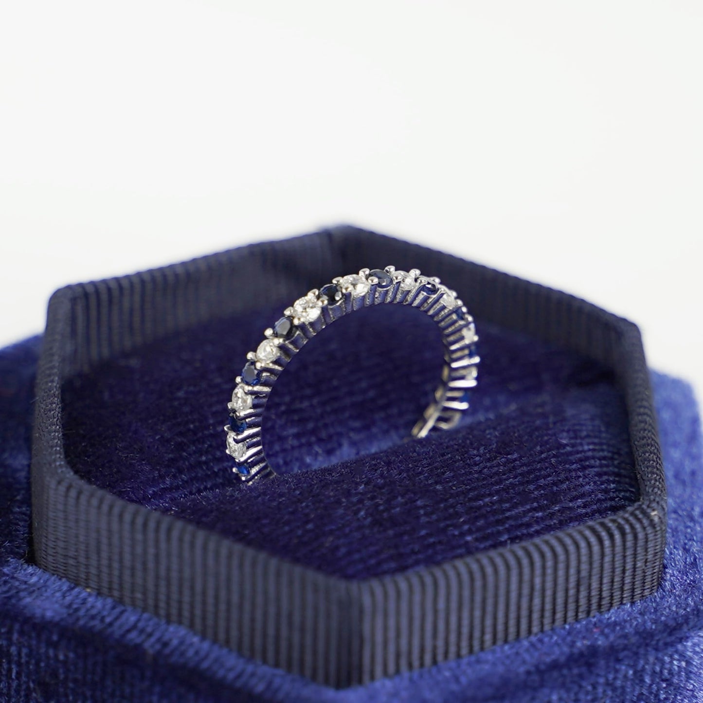 Sterling Silver Full Eternity 2mm Prong Set CZ White Blue Sapphire Band Ring