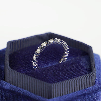 Sterling Silver Full Eternity 2mm Prong Set CZ White Blue Sapphire Band Ring