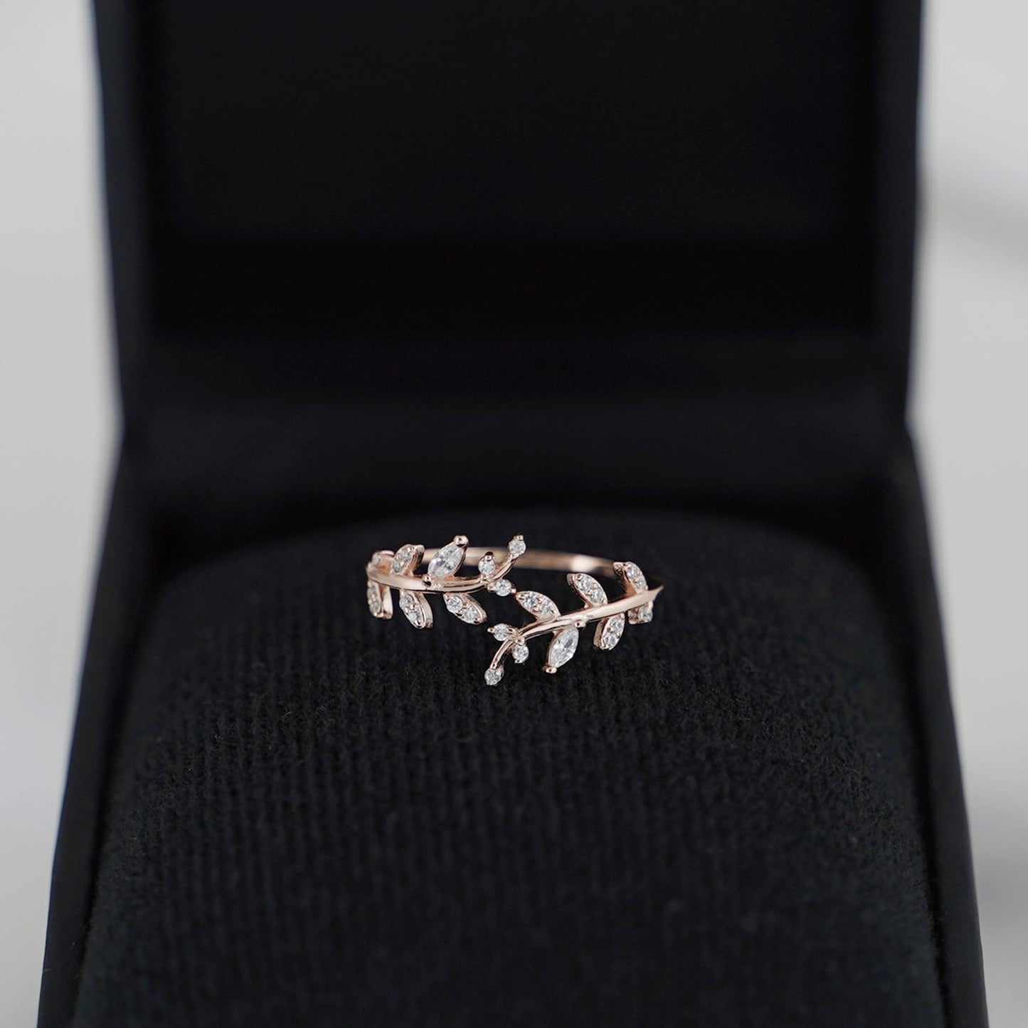 Sterling Silver Cubic Zirconia Leaf Feather Bridal Wrap Ring Adjustable Rhodium / 18K Gold