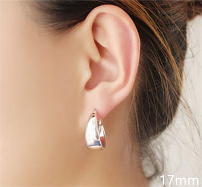 Rhodium on Sterling Silver Wide Dome Sleeper Drop Hoop Huggie Earrings 16-18mm