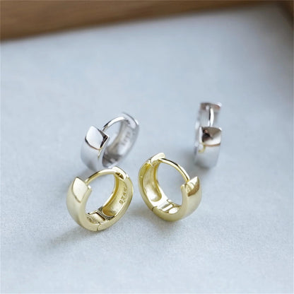 Sterling Silver Plain 6.5mm 8mm 10mm Hoop Earrings 4.5mm Band Unisex Rhodium/Gold